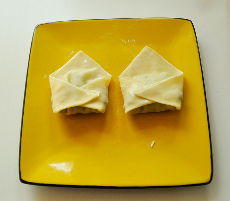 Gekookte pangsit soep -vouwen dumplings af