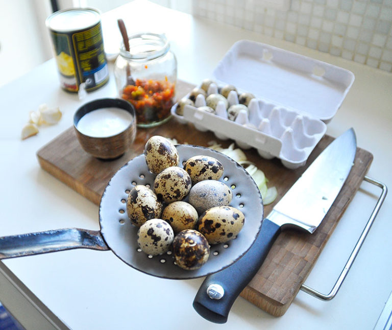 Sambal Goreng Quail Eggs with Sambal Bubuk Kering